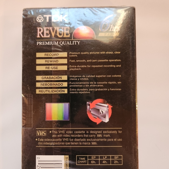 TDK Revue Blank VHS Tape T-120 Standard Grade 6 Hours New Sealed - Picture 6 of 8